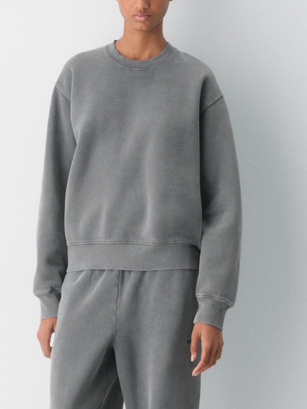 Aritzia Cozy Sweatfleece Perfect crew lived in dark grey